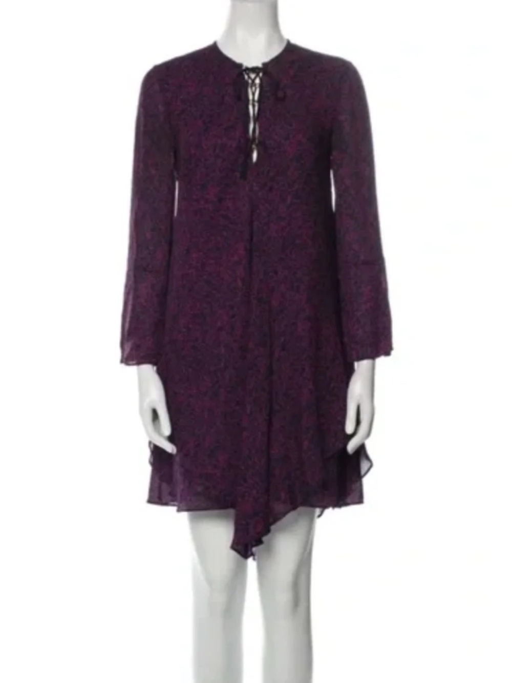 Derek Lam 10 Crosby Silk Dress Lace Up Neck Long Sleeves Layered Floral Size 4